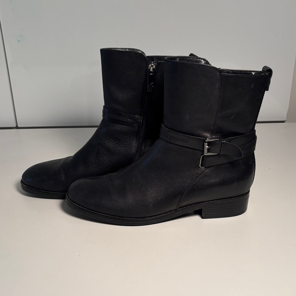Blondo Waterproof Black Leather Ankle Boots with Buckle Detail